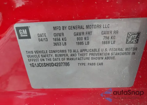 2013 Chevrolet Sonic Lt Auto z USA, uszkodzony, nr VIN 1G1JC6SH0D4207786